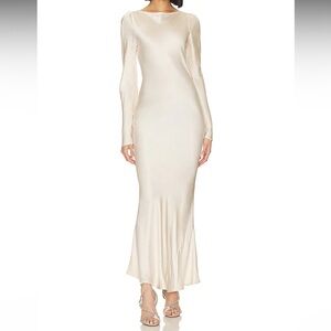 Revolve Ivory Maxi Long Sleeve Open Back Slip Dress